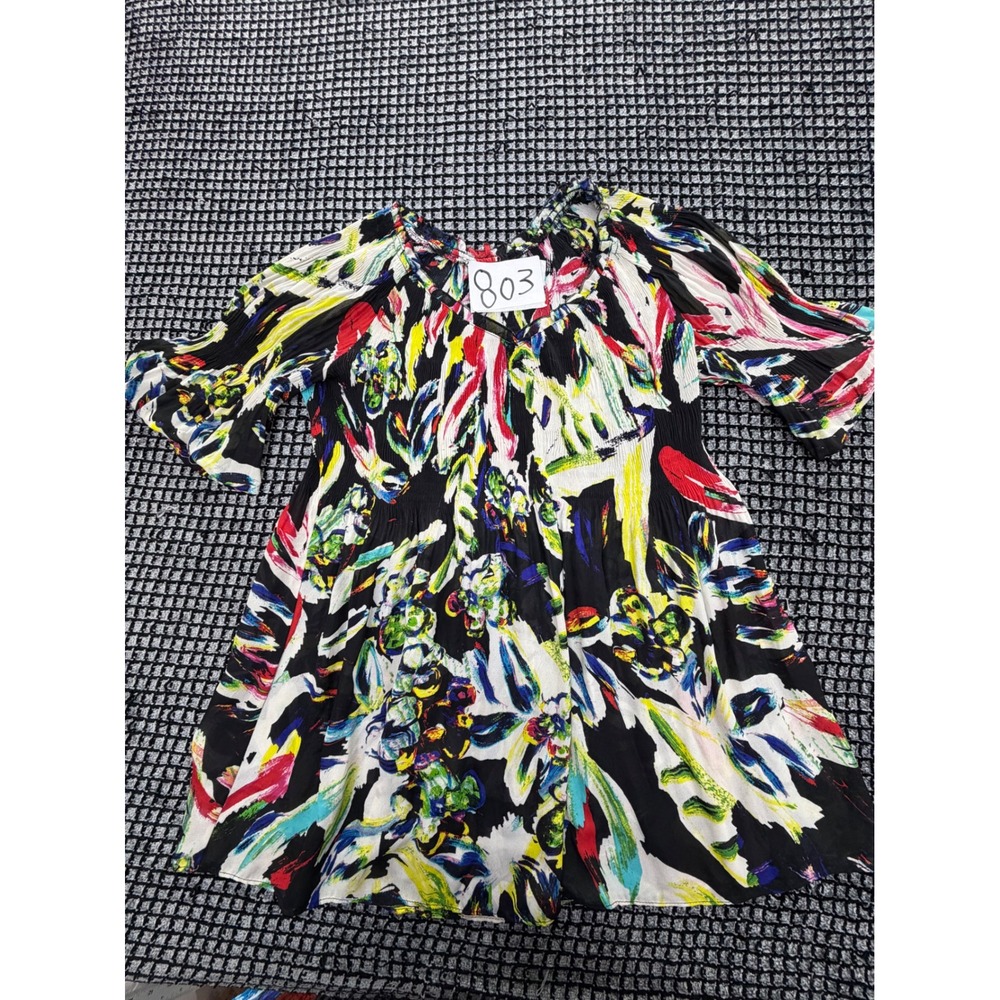 Unbranded Abstract Floral Blouse Womens Small Multi Color Pleated Top